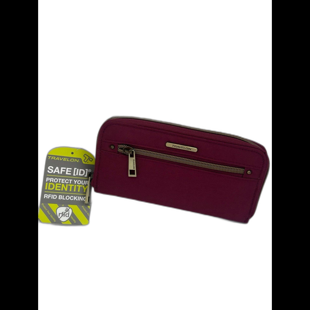 Travel on RFID Blocking Single Zip Wallet Color Berry / Burgundy w/ Wristlet NWT